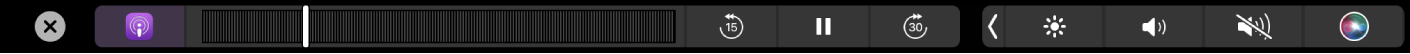 Die Podcasts-Touch Bar mit wiedergegebenem Podcast.