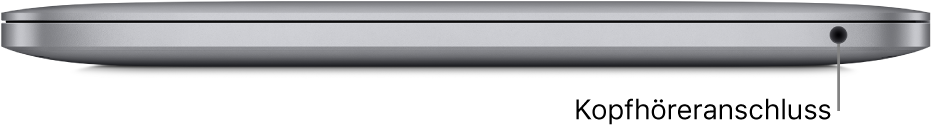 Rechte Seite des MacBook Pro mit Apple M1-Chip und mit Beschriftung des 3,5-mm-Kopfhöreranschlusses.