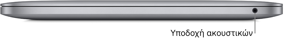 Η προβολή της δεξιάς πλευράς ενός MacBook Pro με chip M1 Apple, με μια επεξήγηση για την υποδοχή ακουστικών 3,5 χλστ.