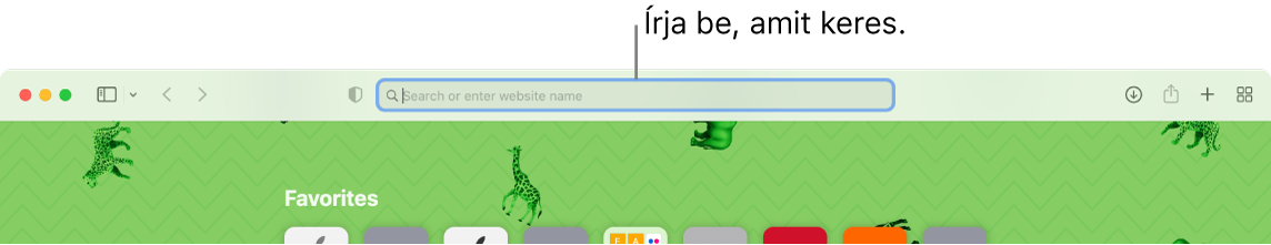 Egy levágott Safari ablak a keresőmező ábrafeliratával az ablak tetején.