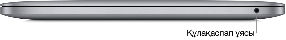 3,5 мм құлақаспап ұясына тілше дерегі бар Apple M1 чипі бар MacBook Pro компьютерінің оң жақ көрінісі.