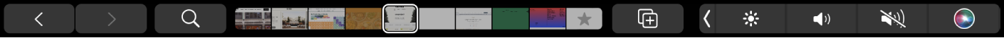 Programai „Safari“ pritaikyta „Touch Bar“ su rodomais mėgstamiausiais puslapiais.