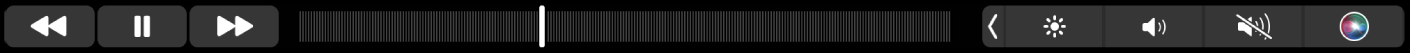 Lietotnes Music josla Touch Bar ar atskaņotā ieraksta pārtīšanas, apturēšanas un ātrās pārtīšanas pogām. Ir arī skrabera josla navigācijai dziesmā.