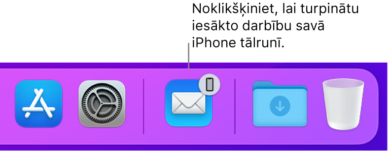 Joslā Dock ir redzama iestatījuma Handoff ikona.