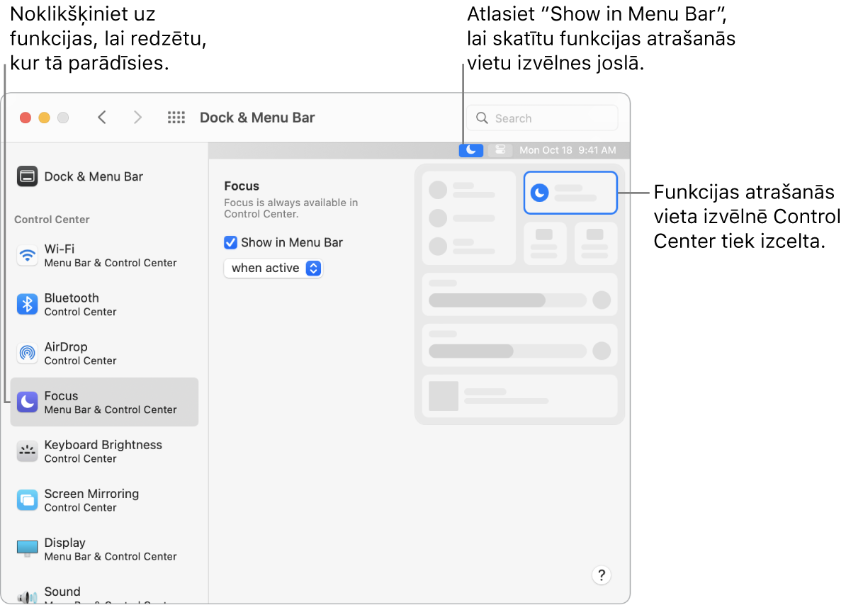 Logs Dock and Menu Bar Preferences.