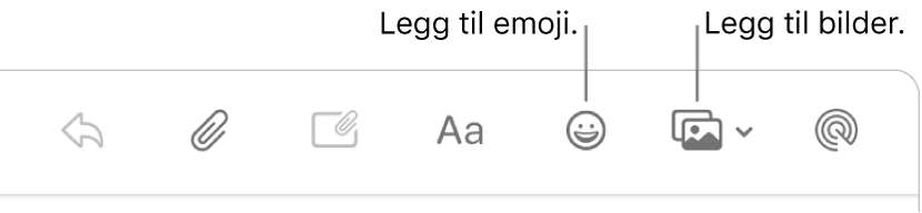 Et skrive-vindu som viser emoji- og bilder-knappene.