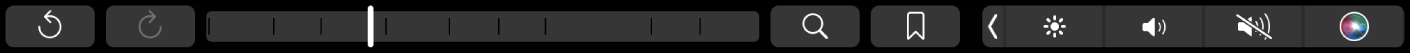 Pasek Touch Bar w aplikacji Książki zawierający przyciski przechodzenia wstecz i do przodu, pasek przeglądania oraz przyciski szukania i zakładek.