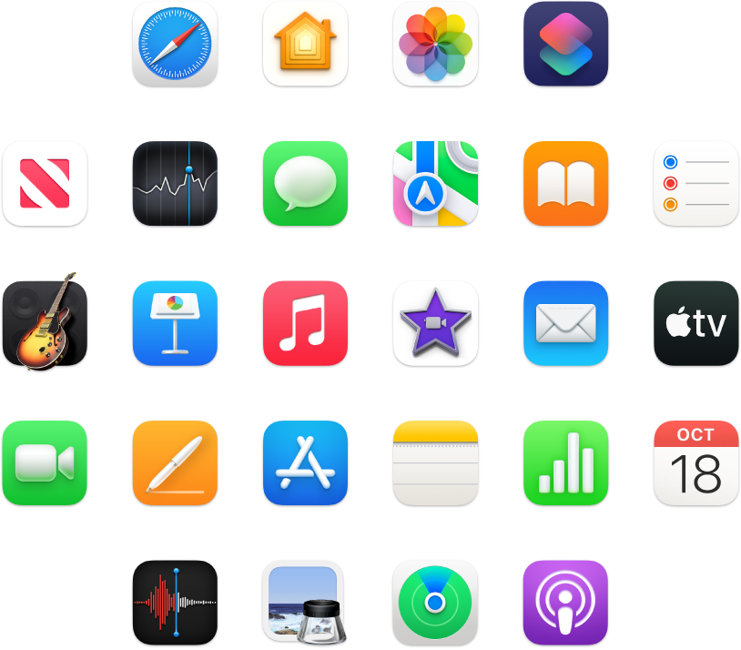 Ícones de apps incluídos no MacBook Pro.