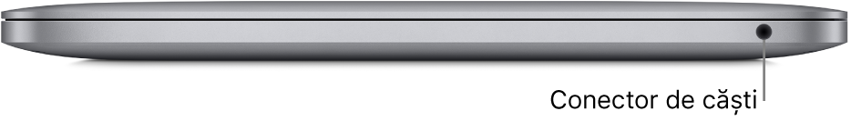 Vizualizare a părții din dreapta a unui MacBook Pro cu cip Apple M1, cu o explicație pentru mufa pentru căști de 3,5 mm.