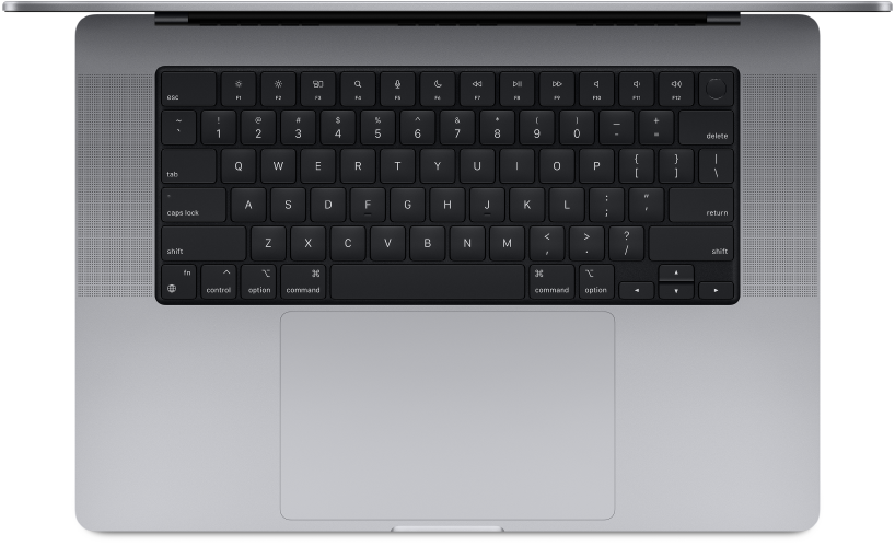 Pohľad na 16-palcový MacBook Pro zhora.