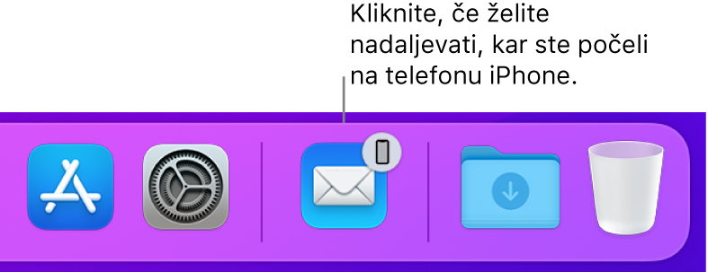 Ikona Handoff je vidna v vrstici Dock.