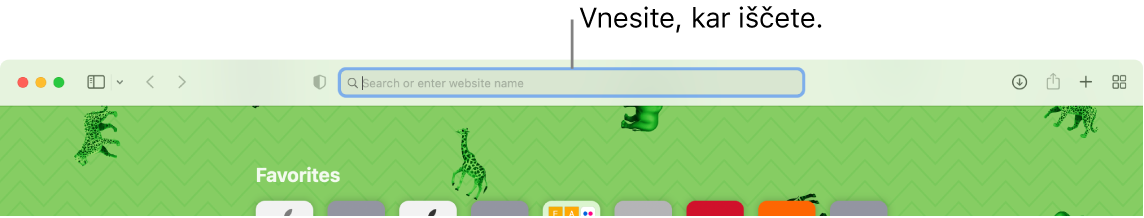 Obrezano okno Safari z oblačkom do polja za iskanje na vrhu okna.