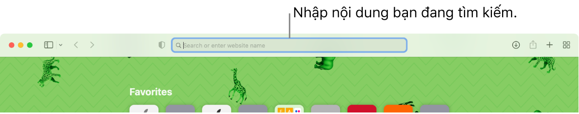 Cửa sổ Safari bị cắt xén với chú thích về trường tìm kiếm ở đầu cửa sổ.