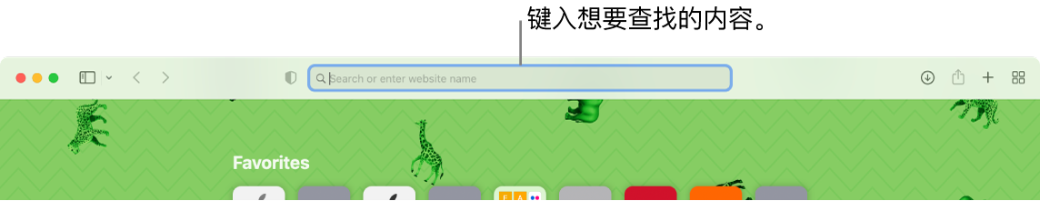 裁剪后的 Safari 浏览器窗口，窗口顶部有搜索栏的标注。