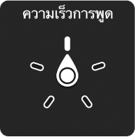 ตัวควบคุมตัวหมุนที่มีปุ่มหมุนชี้ไปที่การตั้งค่าความเร็วการพูด