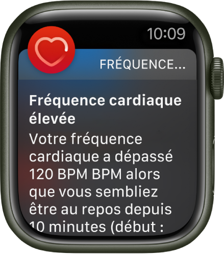 Un écran d’alerte de fréquence cardiaque indiquant qu’une fréquence cardiaque faible a été détectée.