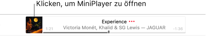 Klicke auf das Albumcover links neben dem Banner, um den MiniPlayer zu öffnen.