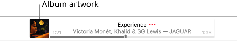 The album art on the left of the banner with a song playing.