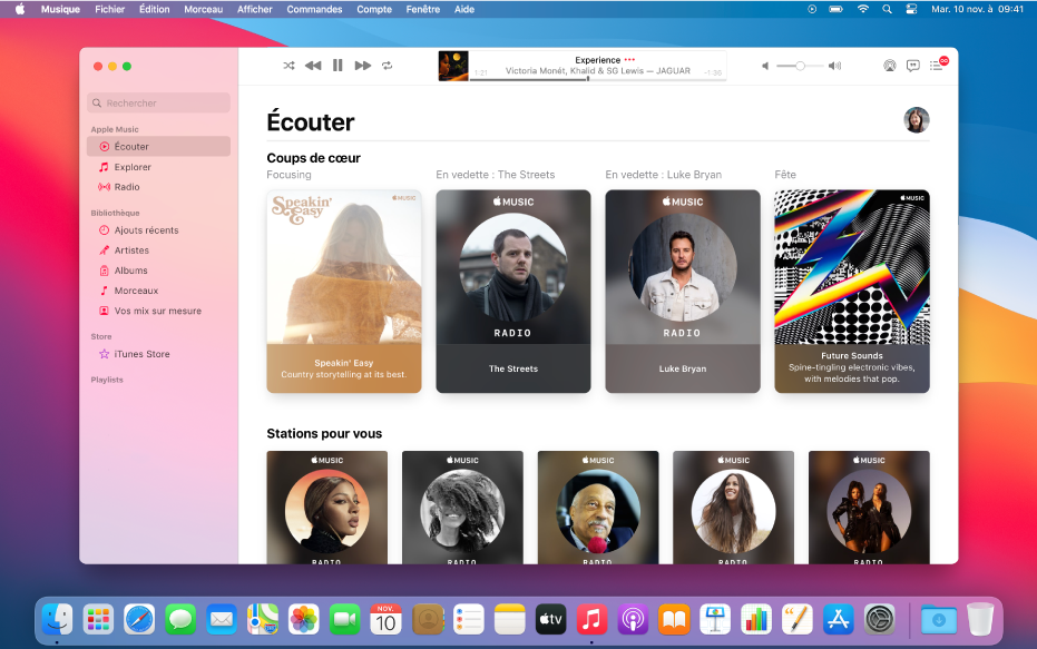 La fenêtre Apple Music montrant Écouter.