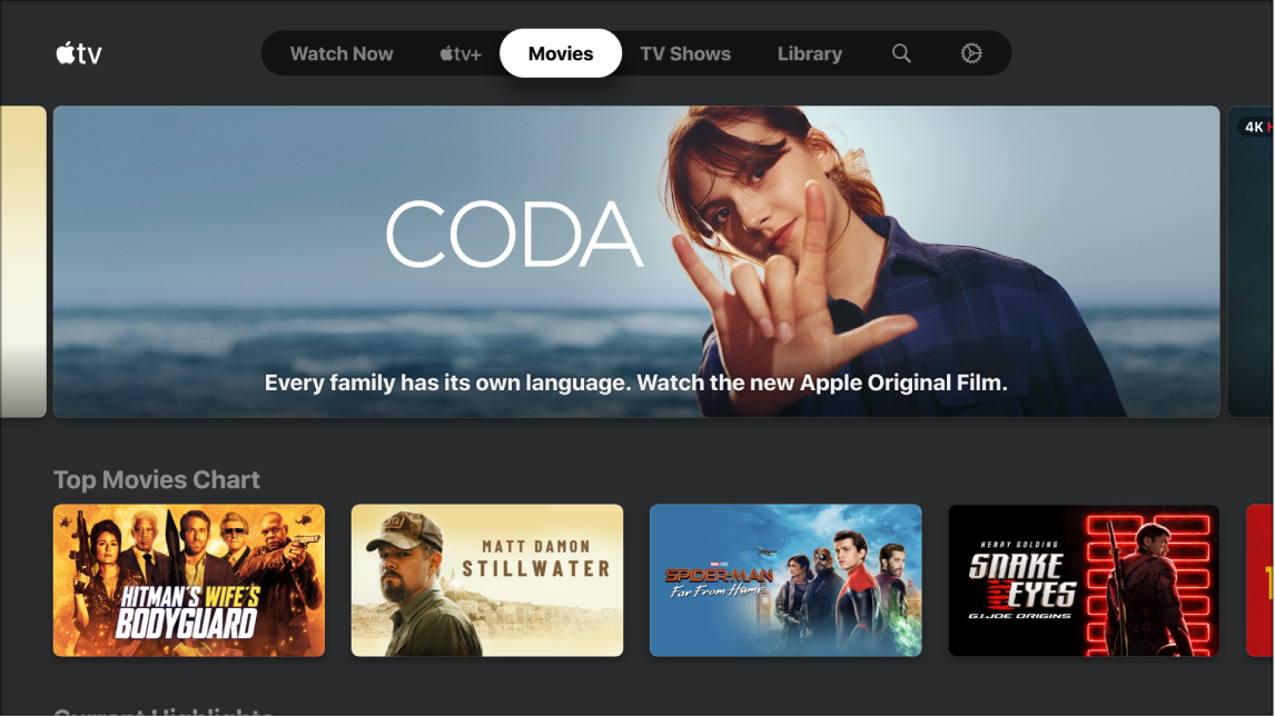Screen showing Movies