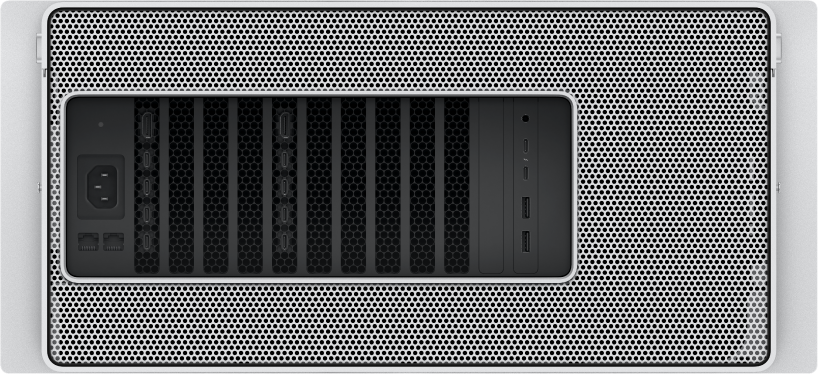 Mac Pro порттары мен қосқыштарының жoғарғы жақын көрінісі.