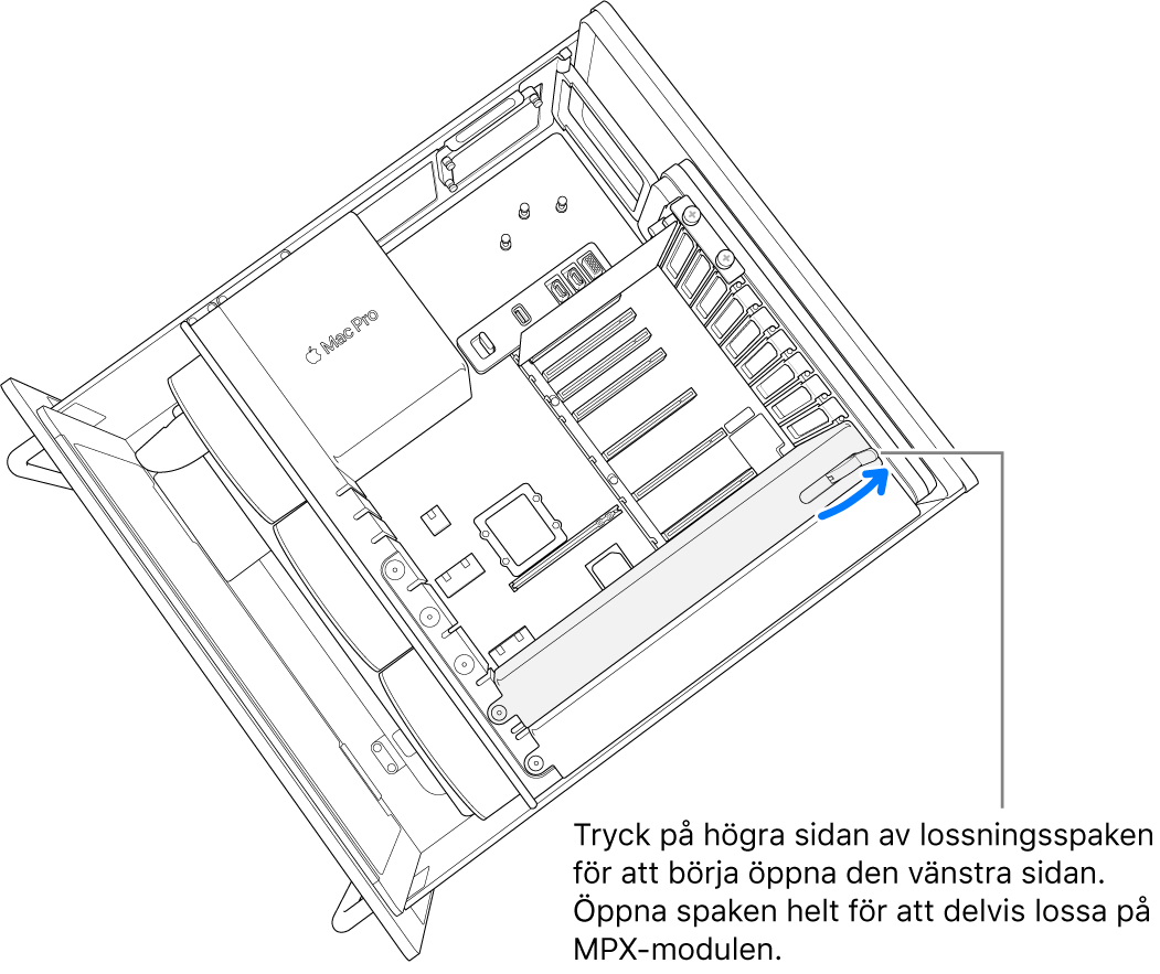 Lossningsspaken öppnas så att den befintliga modulen lossnar.