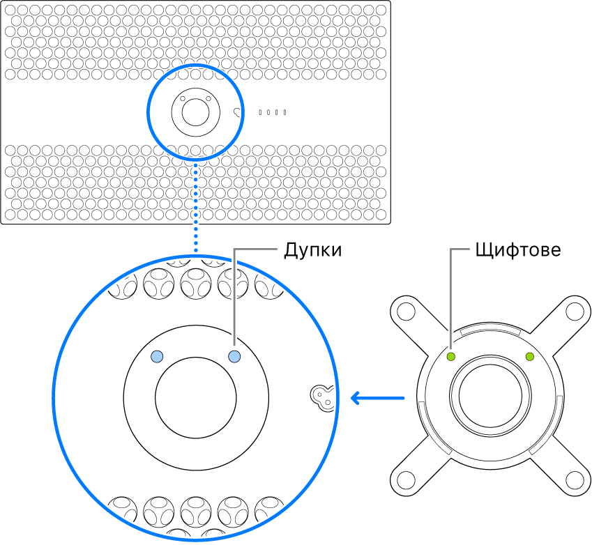 Гърбът на Pro Display XDR и адаптер.