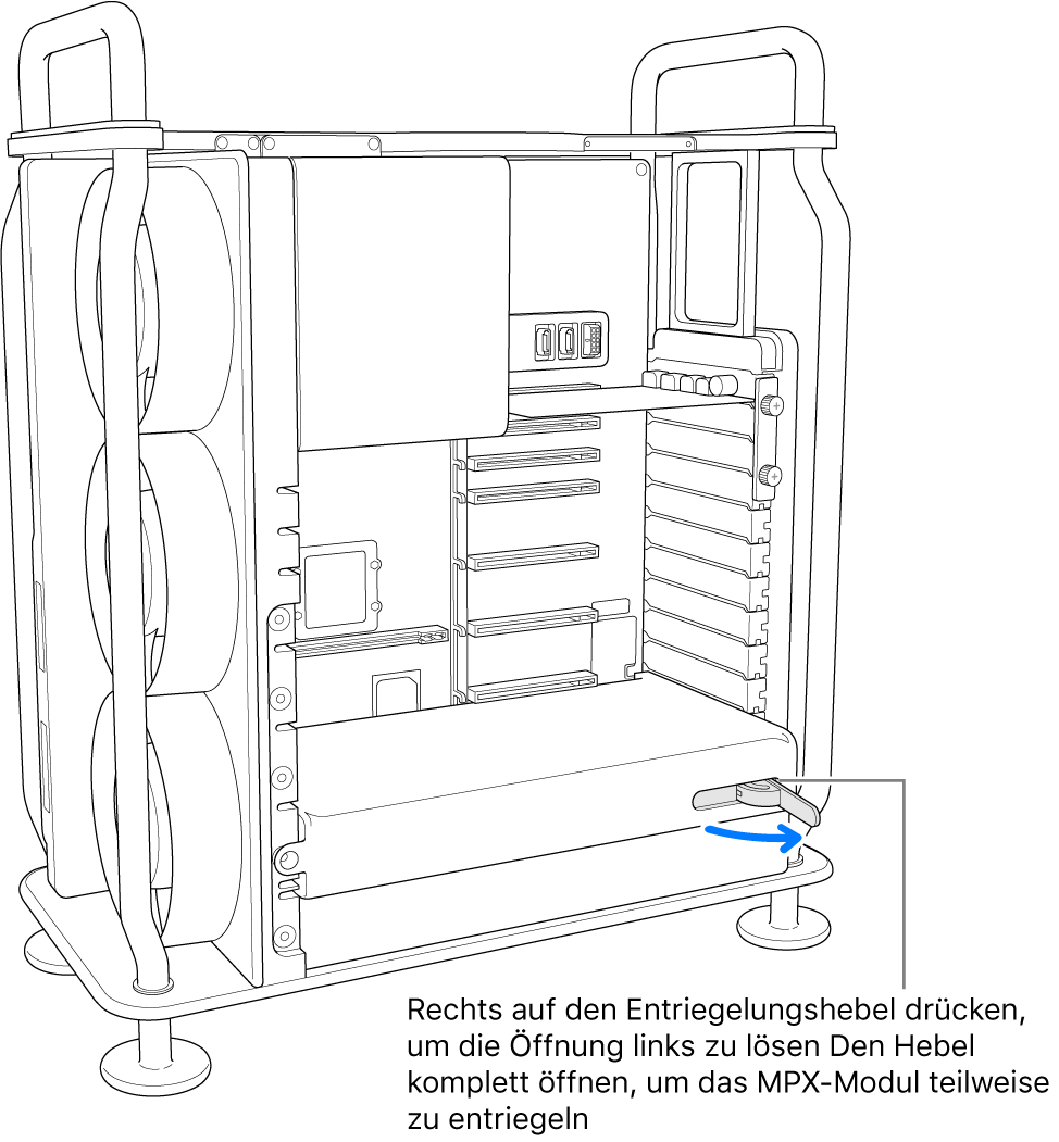 Öffne den Hebel, um das vorhandene Modul zu lösen.