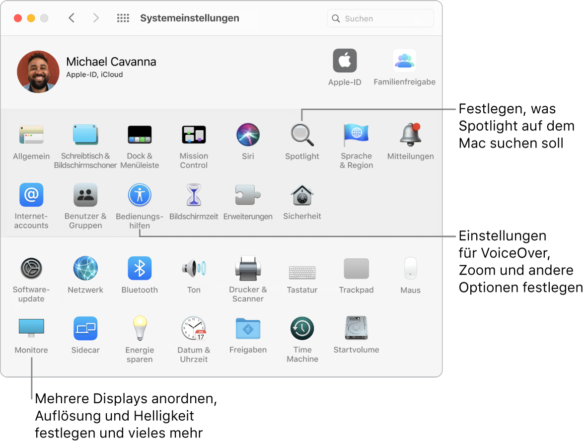 Das Fenster mit den Systemeinstellungen