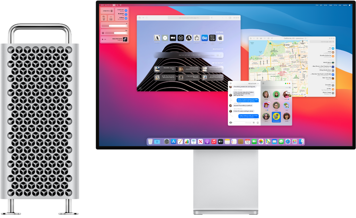 ‏Mac Pro Tower ו-Pro Display XDR זה לצד זה.