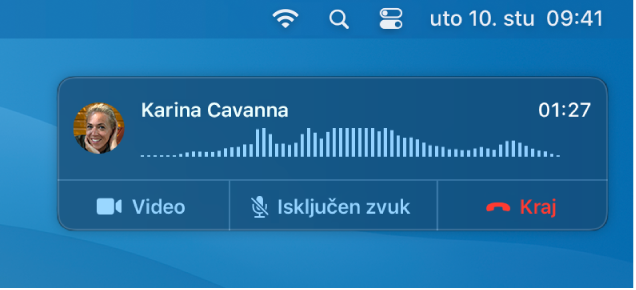 Dio zaslona Maca koji prikazuje prozor obavijesti o pozivu.