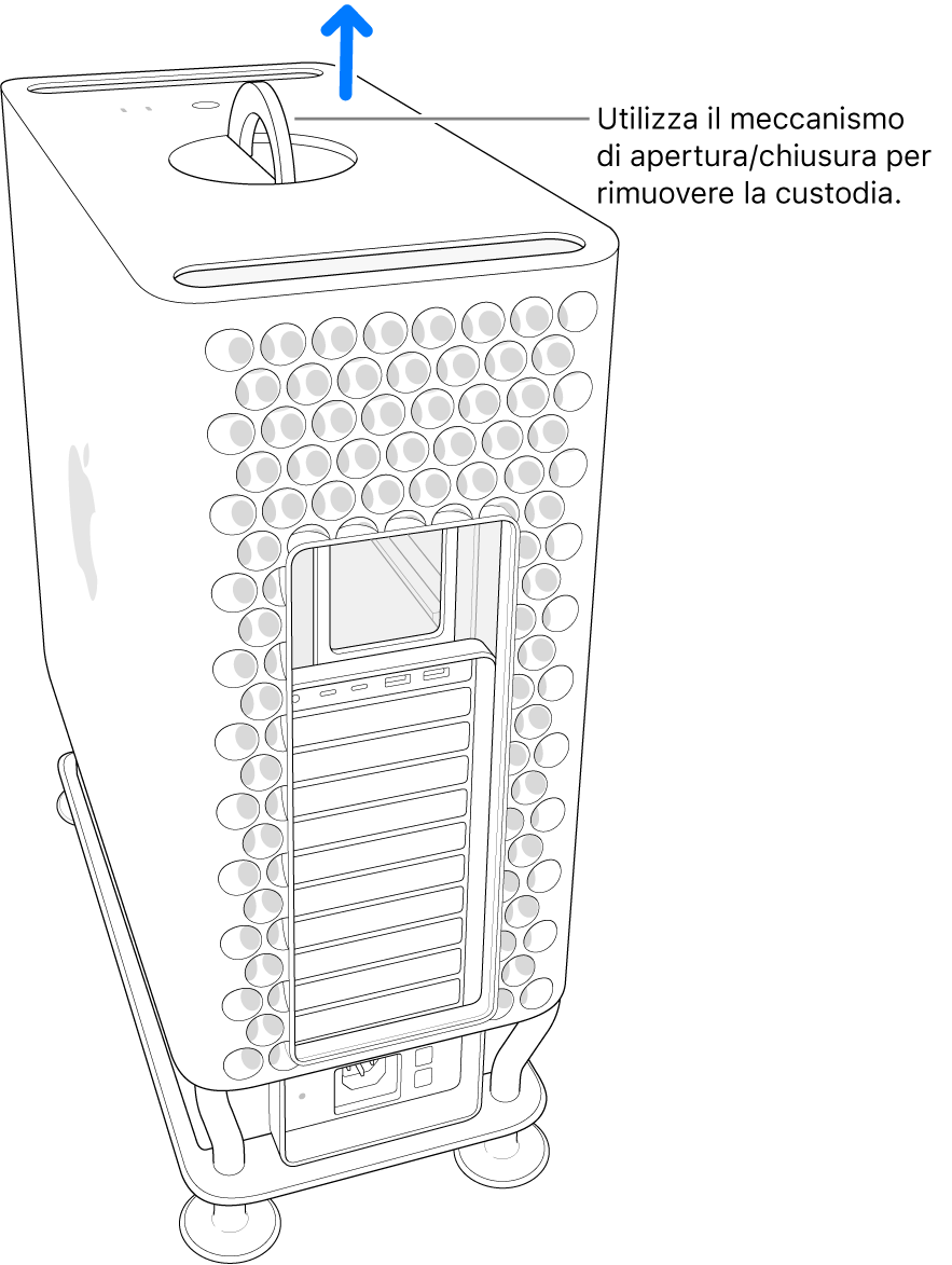 Il fermo viene ruotato e lasciato fermo in posizione verticale, la custodia viene rimossa.