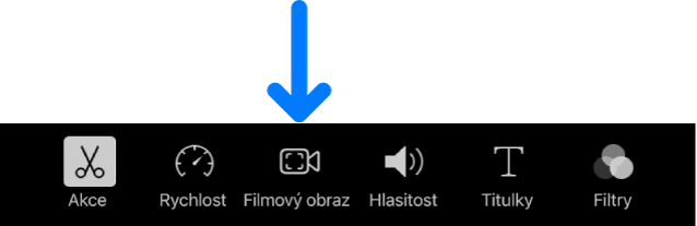 Tlačítko Filmový obraz, které se objeví mezi ovládacími prvky pro úpravy u dolního okraje obrazovky, když přidáte filmový klip.