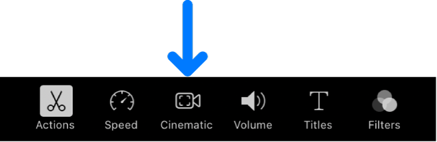 The Cinematic button that appears in the editing controls at the bottom of the screen when you add a Cinematic clip.