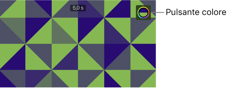 Il visore mostra uno sfondo di colore blu e verde e il pulsante Colore nella parte in alto a destra dello schermo.