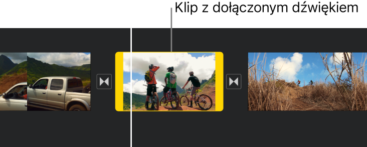 Klip wideo na linii czasowej z dołączoną ścieżką audio.