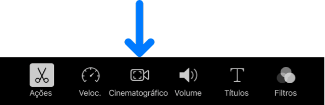 O botão Cinematográfico que aparece nos controles de edição na parte inferior da tela ao adicionar um clipe Cinematográfico.