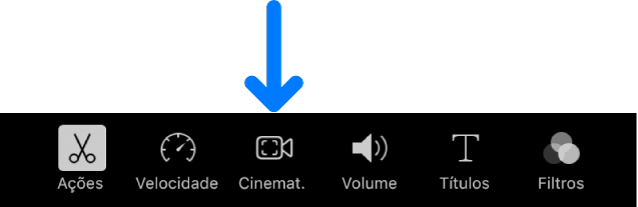 O botão Cinemático que surge nos controlos de edição na parte inferior do ecrã quando adiciona um clip cinemático.