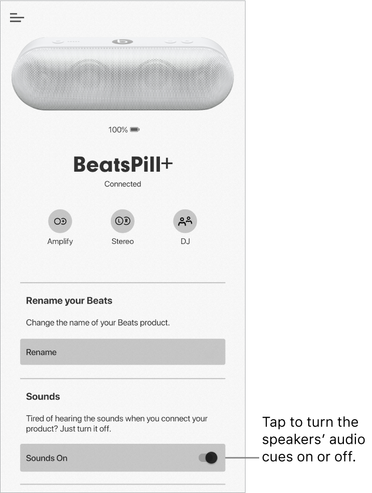 “Sounds” control in the Beats app device screen