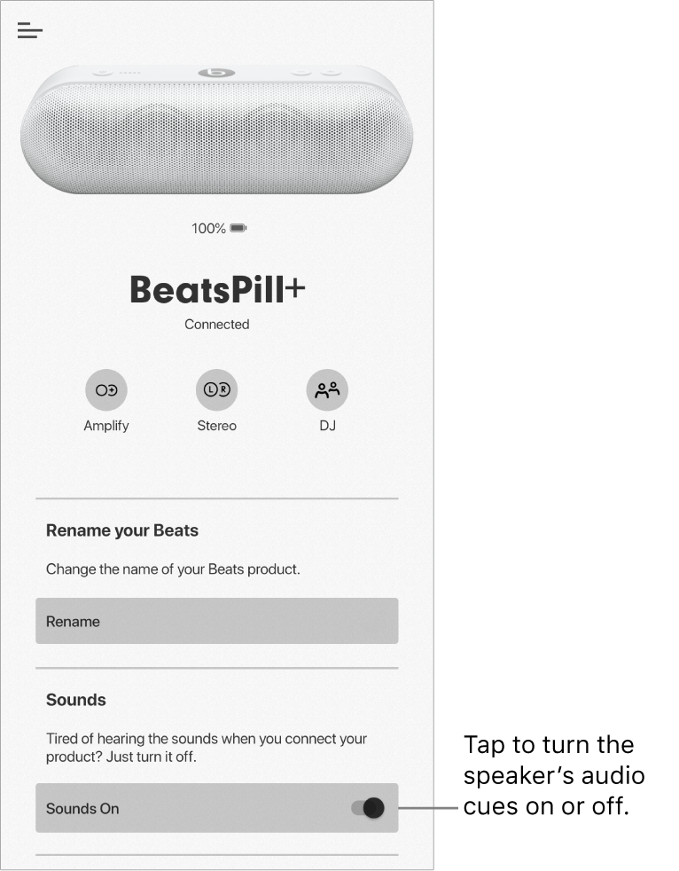 “Sounds” control in the Beats app device screen