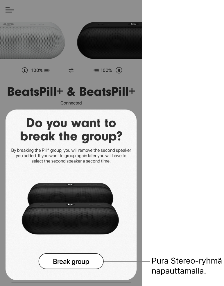 Beats-sovellus, jossa näkyy Pura ryhmä -kortti