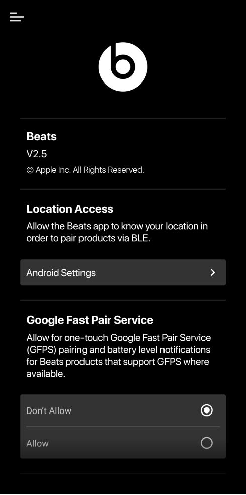 App Beats qui affiche l’écran « Sélectionnez vos Beats »