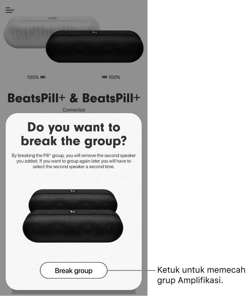 App Beats menampilkan kartu Pecah grup