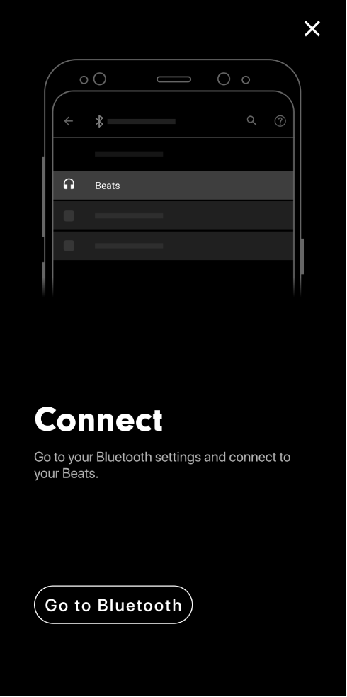 Skrin sambung menunjukkan butang Pergi ke Bluetooth