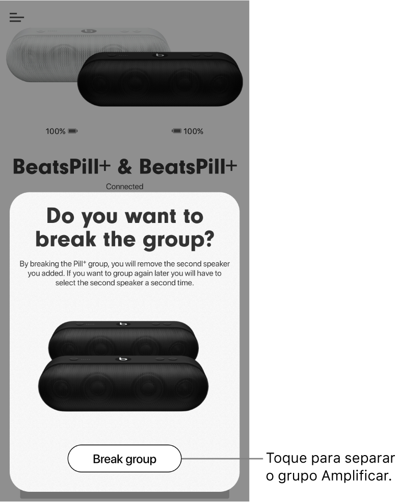 App Beats mostrando o cartão Separar grupo