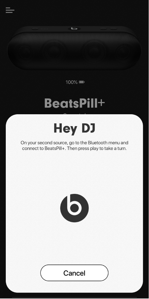 Modo DJ do app Beats aguardando a conexão do segundo dispositivo