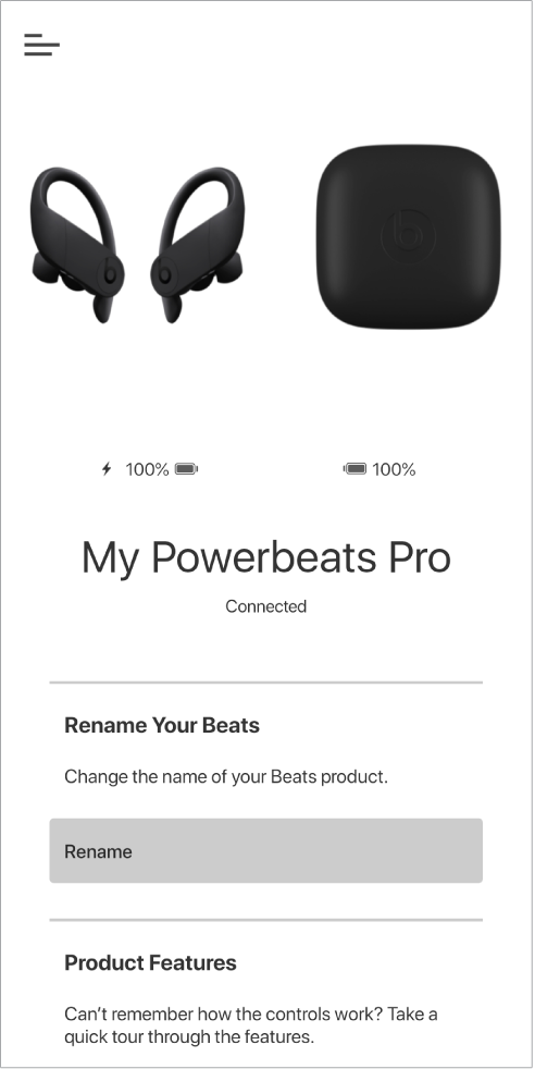 หน้าจออุปกรณ์ของ Powerbeats Pro
