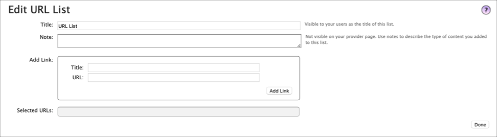 Edit URL List information for your provider page; including title, notes, and URL links you want to include in the box.