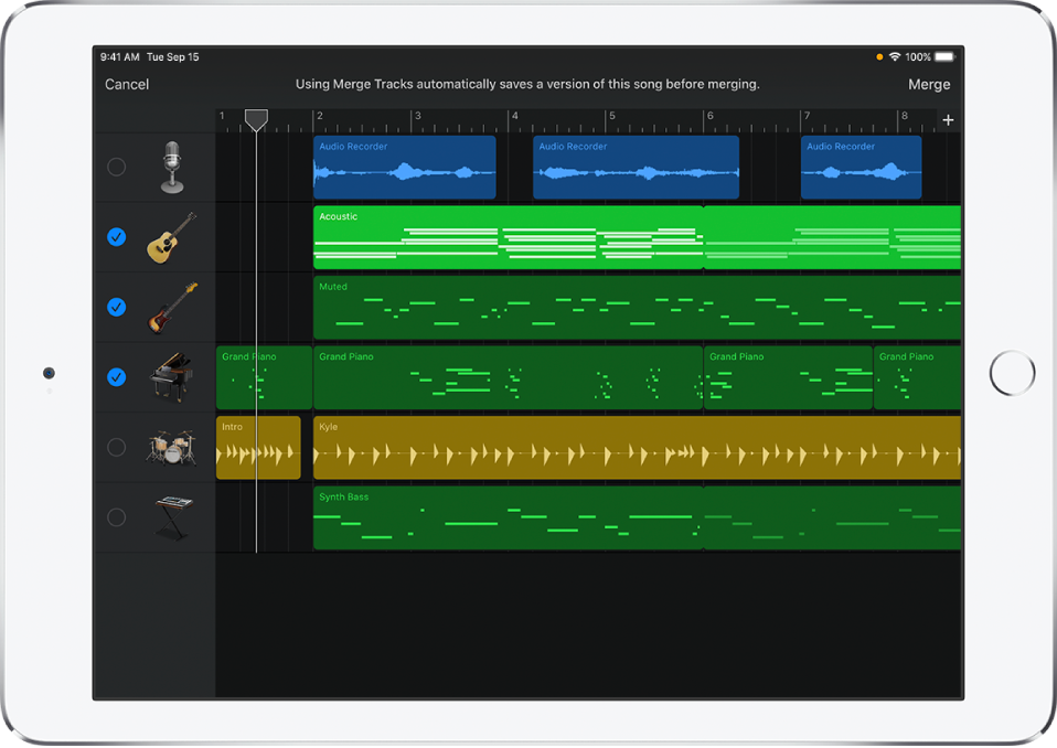 Merge tracks in GarageBand for iPad - Apple Support