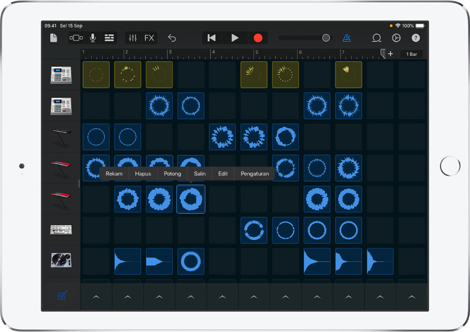 Gambar. Grid Live Loops dengan pengeditan sel dinyalakan.